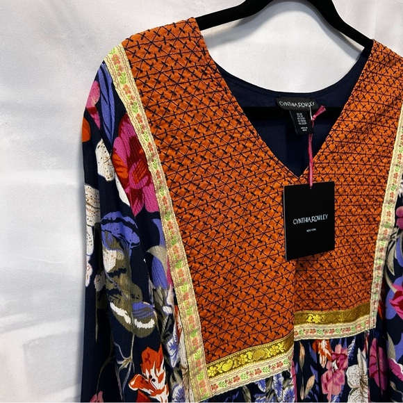 Cynthia Rowley Boho Multicolor Floral Ribbon Peasant Blouse Sz 2X - Picture 3 of 6